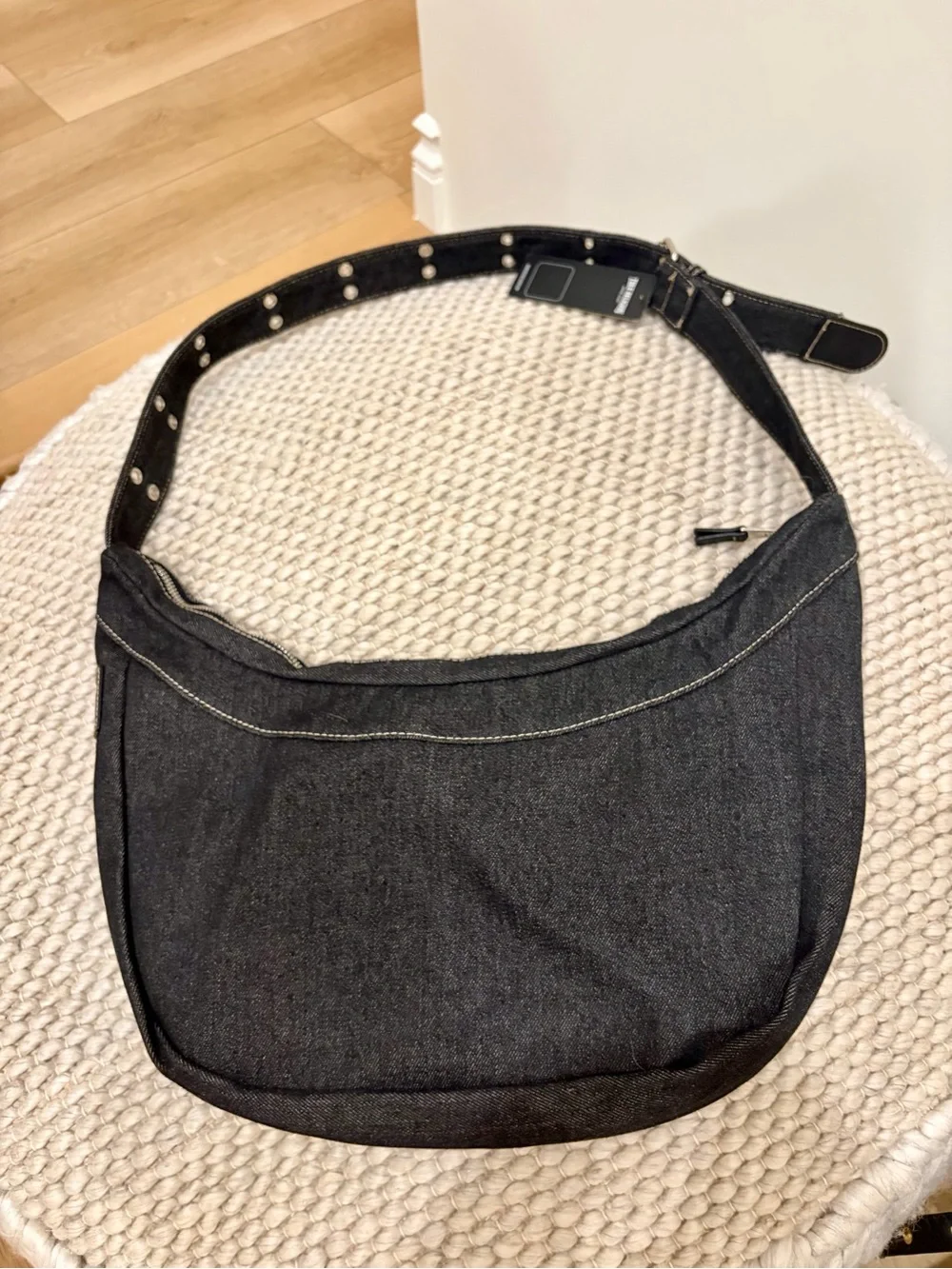 Hand Painted Black Denim True Religion Hobo Bag